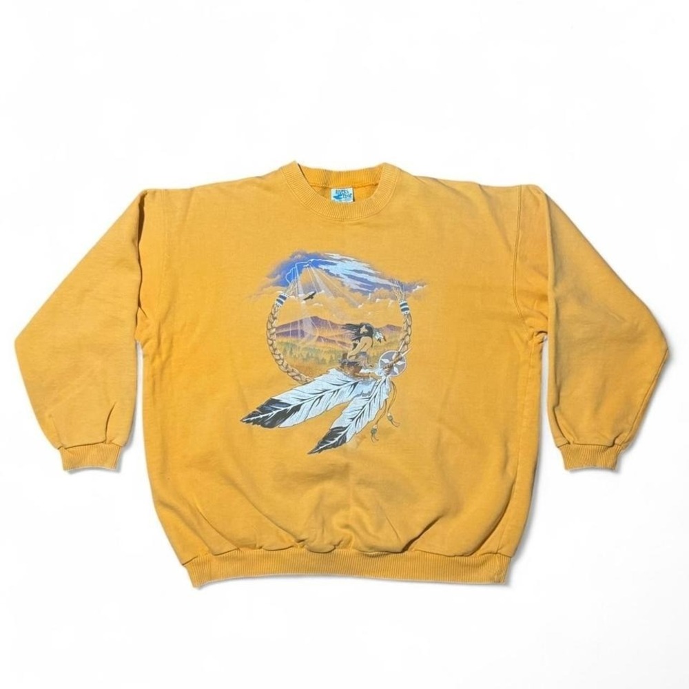 Vintage 90s Aboriginal Dreamcatcher Spirit Graphic Crewneck Sweater XL 25x27